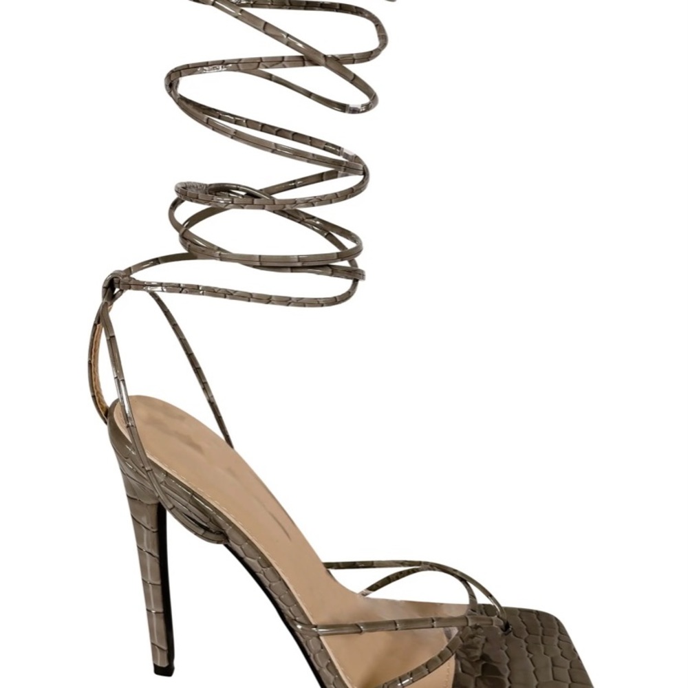 Azalea Wang ankle tie sandal women grey